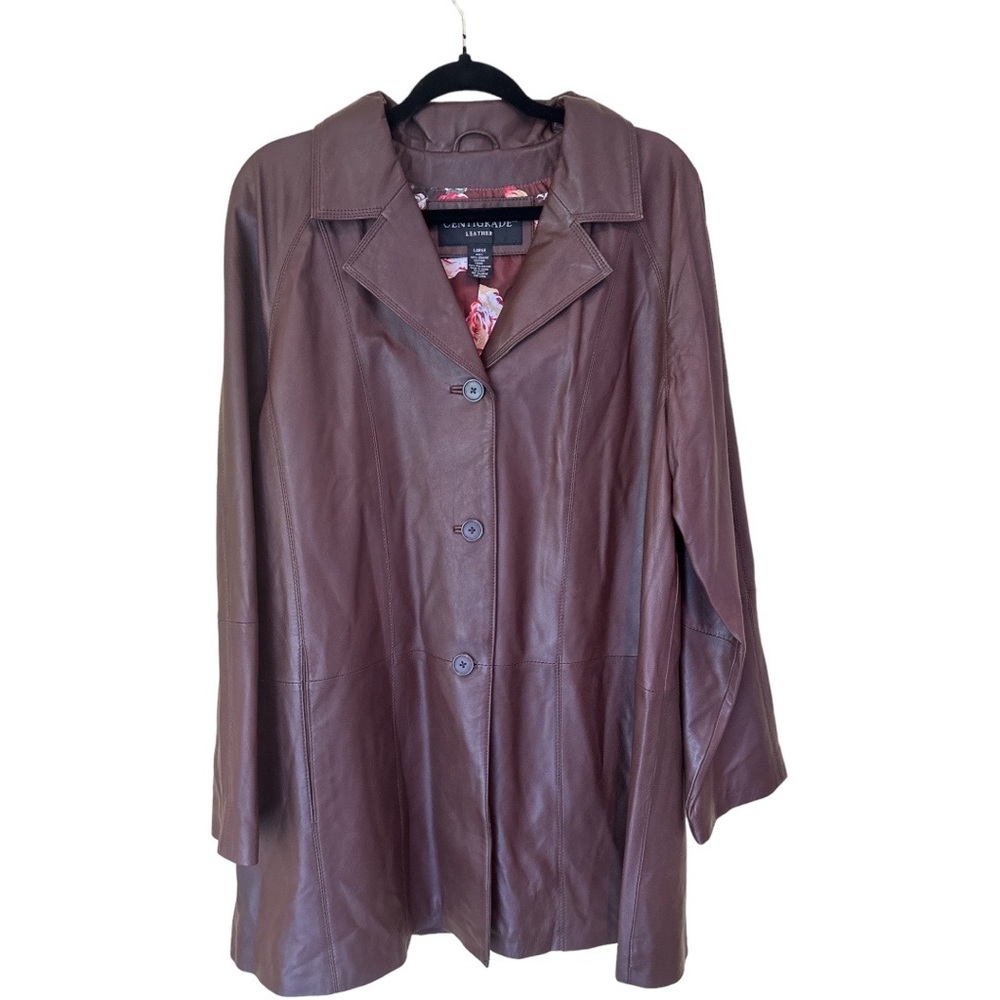 Centigrade 100% Genuine Leather Jacket Trench Coat Brown